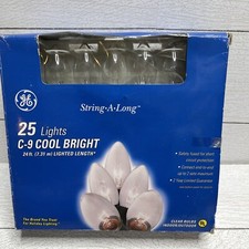 GE String A Long 25 Clear Bulb Lights C-9 Cool Bright 24 Ft Long Christmas New
