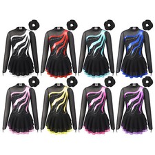 Kids Girls Costume Ballet Outfit Leotard Set Contrast Color Dancewear Glitter
