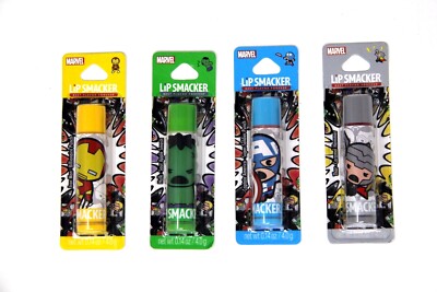 Marvel Comics Lip Smacker Lip Stick Captain America, HULK, Iron man, Thor Set  