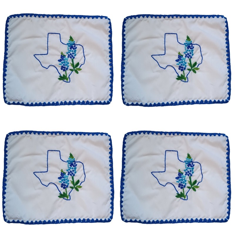 Texas Bluebonnet Hand Embroidered Dinner Napkin Set Of 4 Bread Basket Decoration