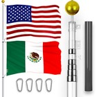 20 Ft Telescoping Flagpole Silver & American and Mexico Flags Emb 300D 3x5Ft