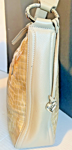 Brighton Shoulder Handbag Cher Collection Patent Leather Croc Embossed Large Tan - Picture 2 of 6