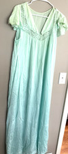 Vintage TEXSHEEN 2 Pc Green Nightgown Nightie Robe Lingerie Size L 38-40