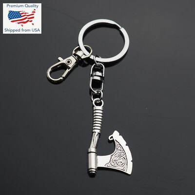 Viking Axe Battle Ax Warrior War Key Chain Swivel Keychain Gift Silver  Color