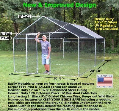 PINNON HATCH FARMS LLC Pinnon Hatch Farms Movable Metal Walk-In Chicken Run Pen 10' W x 10'/20'/30' L