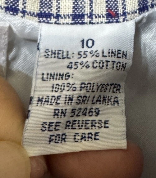 Vtg 90s White Stag Womens 10 Blue Beige Plaid Linen Cotton Pockets Blazer Jacket Foto 3 de 4