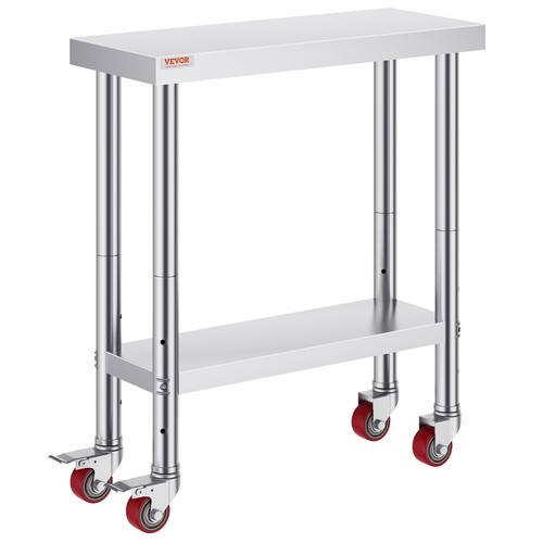 VEVOR Stainless Steel Kitchen Bench 76x30cm Commercial Food Prep Table w Wheels - Picture 12 of 12