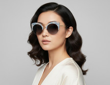 Vintage VT1509 Handmade Cat Eye Sunglasses Blue Marble Gold Women's 54mm