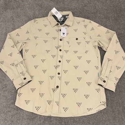Vissla Shirt Mens Medium Dune Beige Corduroy Rails Cord Button Front LS NEW $74