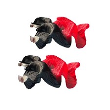 2 Pairs Silk Belly Dance Fans Faux Veil Dancing Performance Long Prop