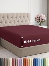 Extra Deep Cal King Fitted Sheet - Hotel Luxury - Wrinkle-Free - Burgundy