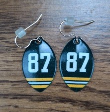 Green Bay Packers Number 87 Football Shaped Earrings GameDay Jewelry Doubs Jordy