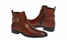 Botas de cuero marrón genuinas hechas a mano para hombre Jodhpur marrón botín para hombre