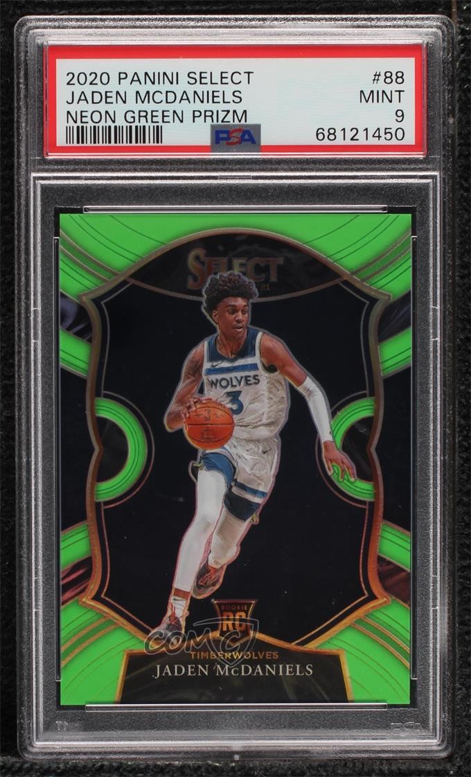 2020 Select Neon Green Prizm 60/75 Jaden McDaniels #88 PSA 9 MINT Rookie RC 02u3