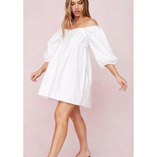 NWT Nasty Gal Milkmaid Puff Sleeve Mini Dress White 2 Cottagecore Coquette Bride
