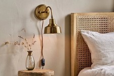 2 Nkuku Brass Finish Plug-in Wall Sconce Light With Fabric Cord & In-line Switch