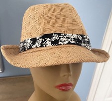 Lucy Love Straw Hat with Black & White Floral Band Made in USA