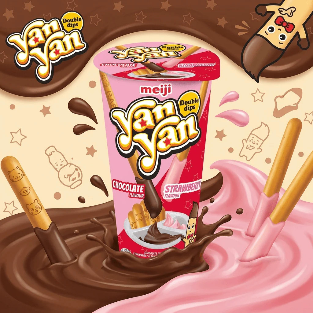 Meiji Yan Yan Chocolate and Strawberry Double Dips 44g
