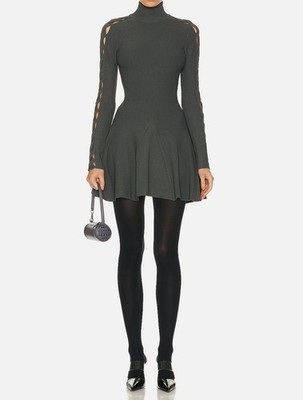 ALAIA Women's Gray High-Neck & Crisscross Minidress Size 38