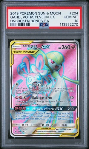 Pokemon Gardevoir & Sylveon Gx Unbroken Bonds Full Art 204/214 PSA 10 Gem Mint