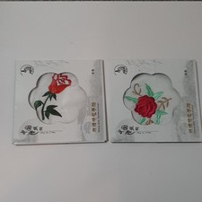 2pc White Silk Handkerchiefs Embroidered Red Rose w/ Original Packaging