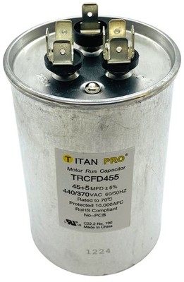Packard Titan Pro Run Capacitor, Round, 45+5 Mfd, 440-370V, TRCFD455