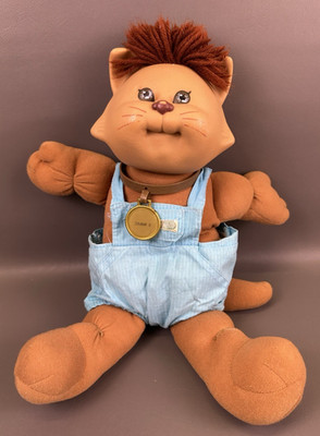 Vtg 1983 Rare Koosas Cabbage Patch Kids Xavier Roberts Brown Cat Overalls Doll
