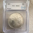 1921 Morgan Dollar ICG MS64 Silver $1 Coin - Cert #6584360108