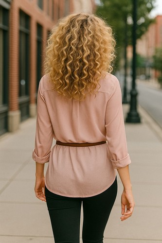 Trouve M Pink Sheer Silk Button Down Long Sleeve Blouse Minimalist Chic Workwear - Picture 4 of 9