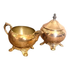 Vintage F.B. Rogers Silver Plated Footed Sugar Creamer Set  Granny Core