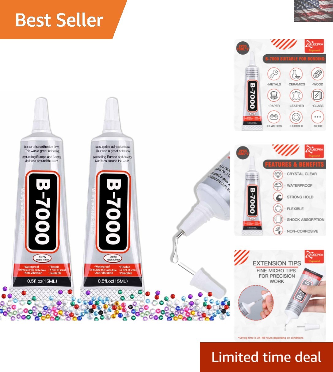 B-7000 Craft Glue 15ml 2-Pack Jewelry Making Super Adhesive