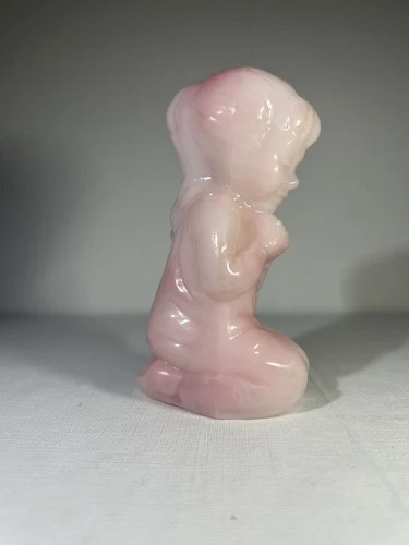 Rosalene Pink Fenton Praying Girl With Ponytail Glass Figurine Fair/good Condit.