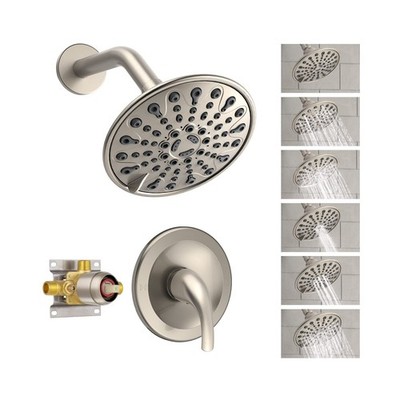 Brushed Nickel Shower Faucet Set, EMBATHER Shower Fixtures with 6 Inch Rainfa...
