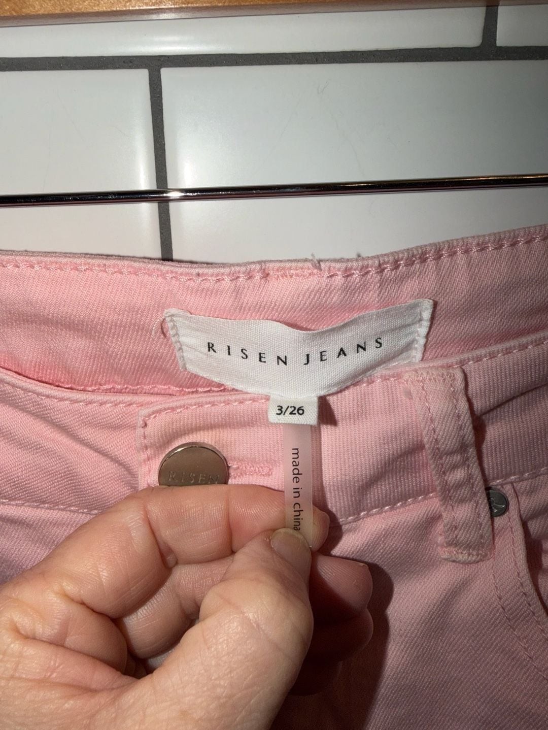 Risen Jeans High-Rise Distressed Pink Cropped Flare Jeans size, photo 6