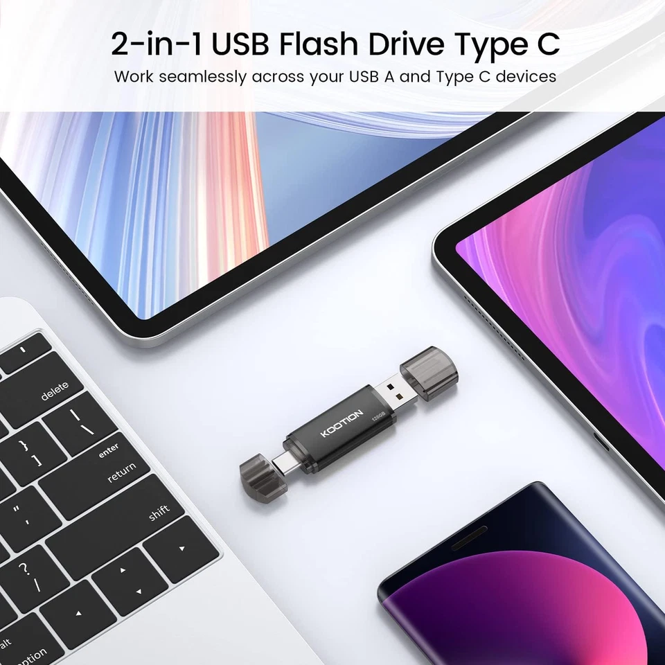 KOOTION Memoria USB de 128 GB, USB C OTG 2.0, 2 en 1, 128 G, Unidad Flash Tipo C - Imagen 3 de 4