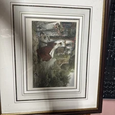 C Cousen Print Victorian Convalescent Scene Roses Woman Cottagecore Framed