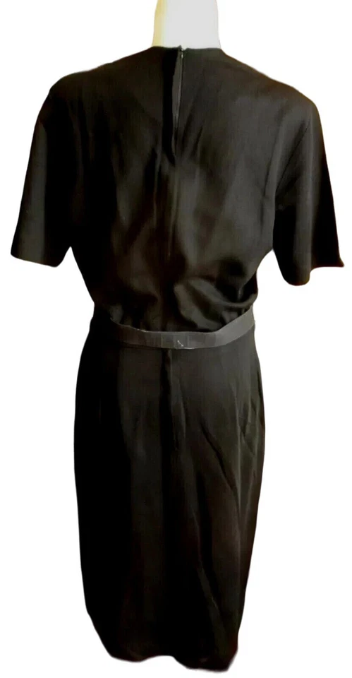 10 Vintage Women's Dress 1970's Jet Black Acetate Stretch Knit Belted Cocktail - Image 3 of 4