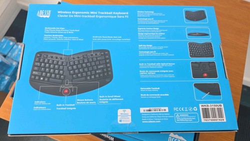 Adesso Tru-Form Media 3150 - 2.4 GHz Wireless Ergo Trackball Keyboard Mini Wi... - Picture 2 of 3