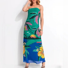 FARM Rio Strapless Green and Blue Dress Size S