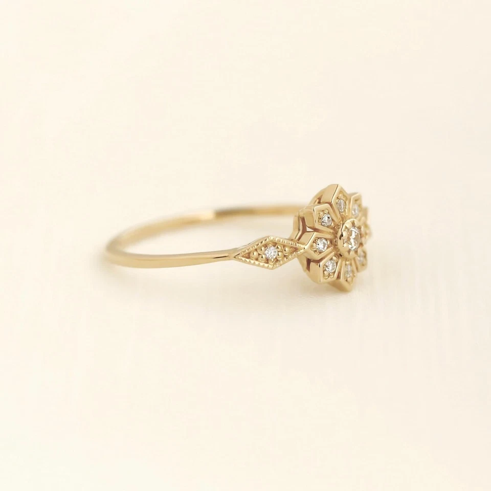1/10Ct Round Cut CZ Floral Wedding Engagement Ring Yellow Gold Over 925 Sil - Image 3 of 4