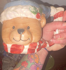 Figural Bear Ceramic Mug Christmas Decorated Red White Blue Painted — photo 1