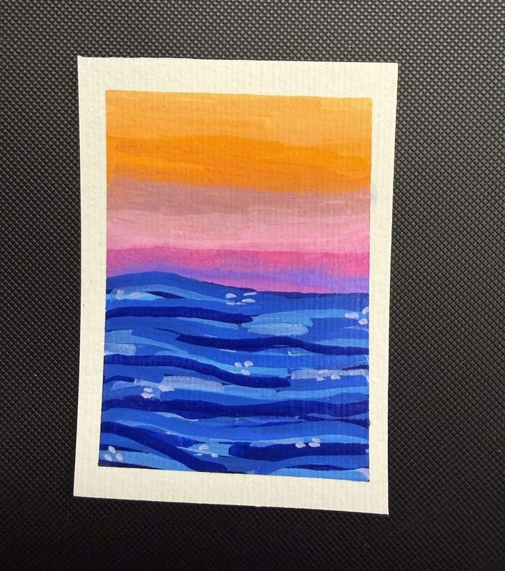 Abstract Seascape Sunset Painting, Small Unframed ACEO ATC OOAK