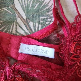 $176 Lise Charmel Tellement Red Embroidered Lace Bra Small *No Size Tag*