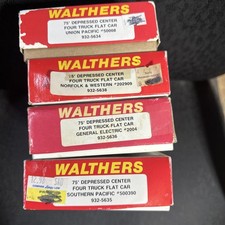 Walthers 1 New 3 Used 75' Depressed Center 4 Truck Flat Cars- UP, GE, SP  N  W