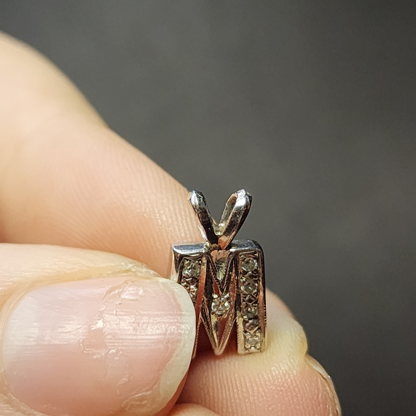 14K Solid White Gold Diamond Initial M Pendant 2.… - image 7