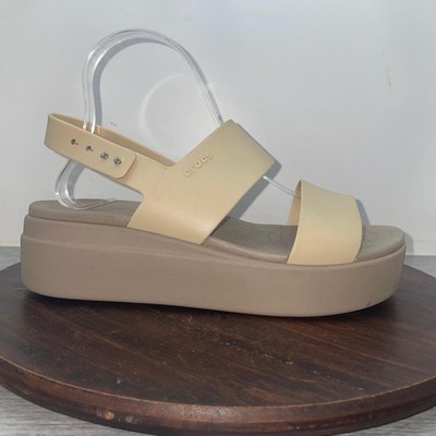 Crocs Platform Sandals Womens Size 9 Beige Tan Brooklyn Low Wedge Ankle Strap