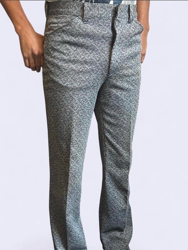1970s Vintage Mens Grey Floral Flare Trousers Dress Pants