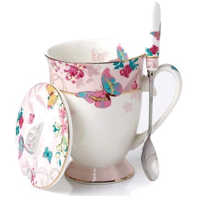 YBK Tech Euro Style Porzellan Teetasse Kaffeebecher mit Deckel für Frühstück ...