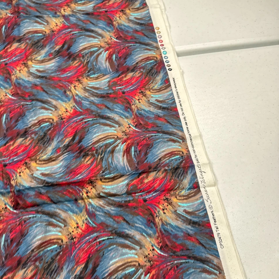 fabric tail feathers susan winget quilting cotton 43x72 2 yards red blue 32479 - Image 4 of 4