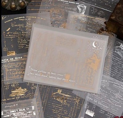10 sheets 5.5x4in Scrapbook Papers - Silver & Gold Washi Type papers- Journaling